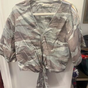 Boundless North Camouflage Crop Tie-Front Blouse